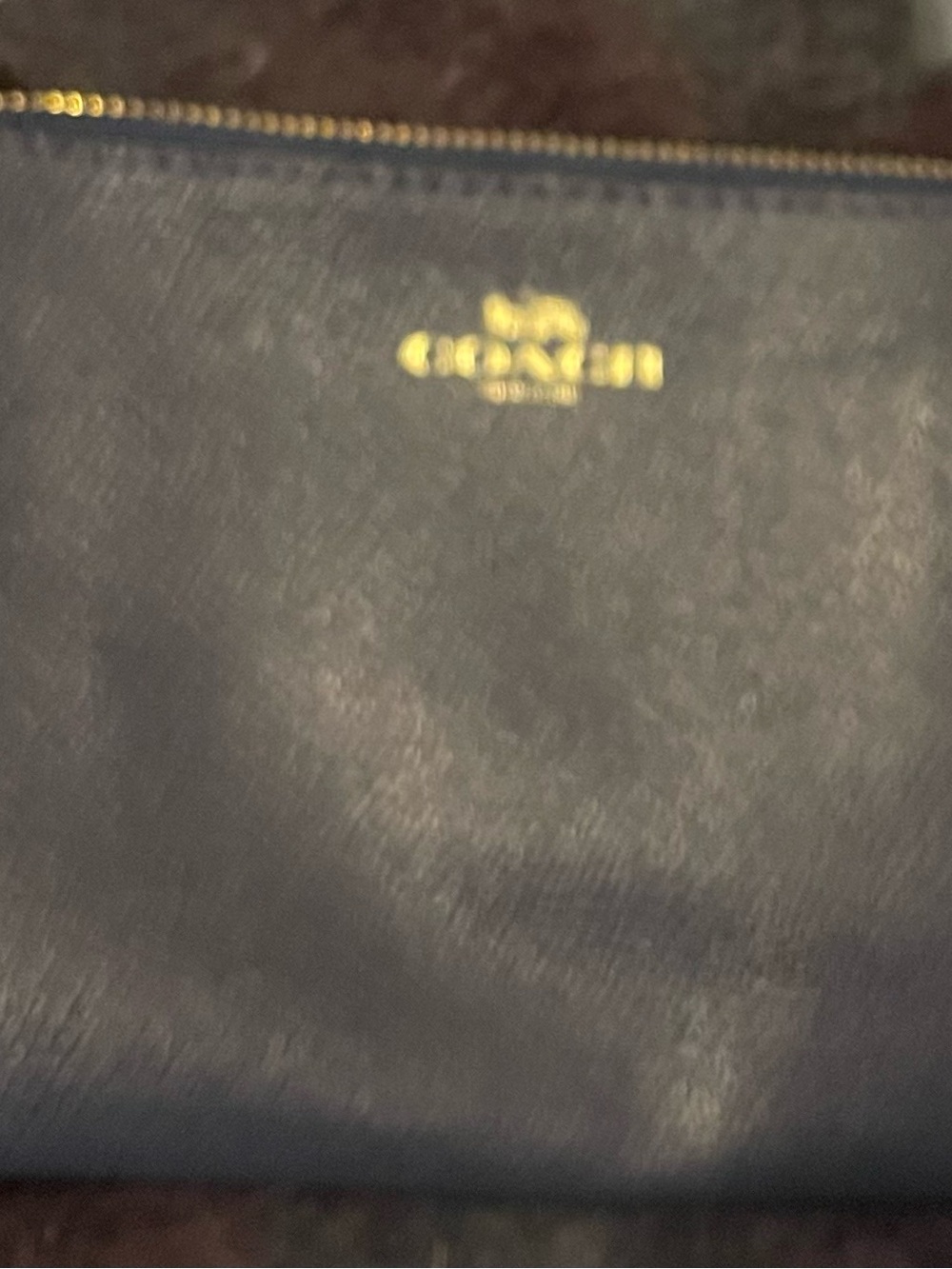 Coach Men's Dark Blue Leather Toiletry Pouch with Gold Logo